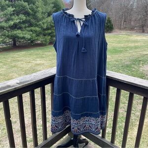 Max Studio dress peasant hippie boho tiered embroidered summer cotton blue 1X